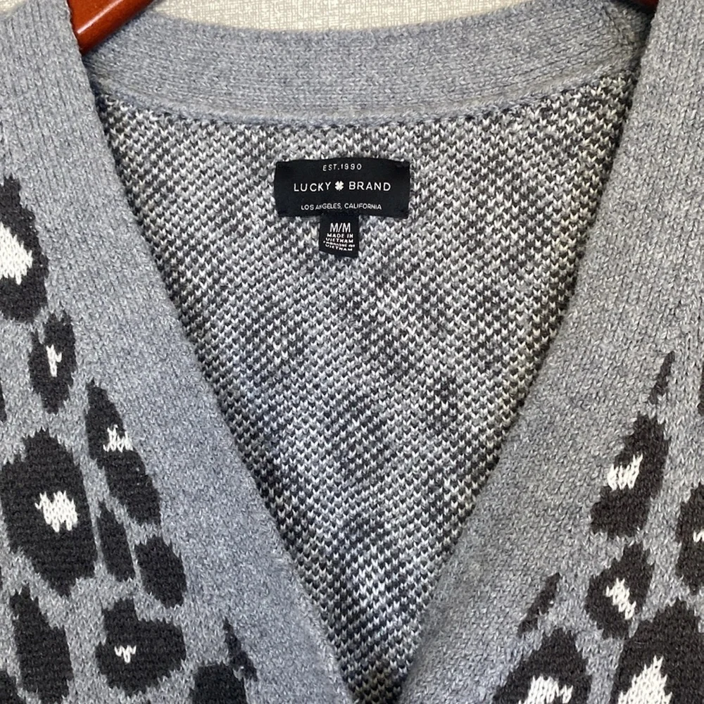 Lucky Brand Cheetah Print Gray & Black Cardigan